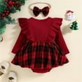 thumbnail image 4 of Generic 2025 New Children's Christmas Outfits Girl's Suit Long Sleeve Round Neck Ruffle Bow Red Plaid 2pc Dress Easy Nappy Change with Headband12-18 MonthsRed, 4 of 9