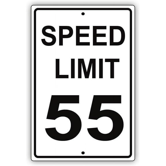 Speed Limit 55 MPH Miles per Hour Black Letters Zone Slow Down Speeding Restriction Alert Attention Caution Warning Notice Tin Sign Metal Tin 8x12 inch Sign Plate