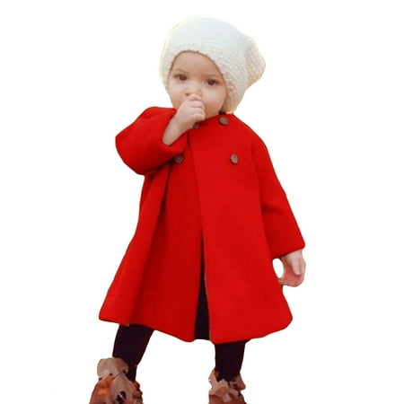 

QWERTYU Infant Baby Toddler Kids Girl s Fleece Fall Winter Cloak Long Sleeve Button Jackets Open Front Outerwear 6M-5Y