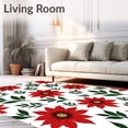 thumbnail image 2 of ODIKA 8'x10' Machine Washable Non-Slip Area Rug, Poinsettia Bloom Christmas with Golden Bell Details High Traffic Rug, Red, 733201, 2 of 7