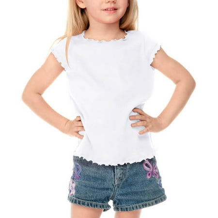 Lettuce Edge Scoop Neck Top - Kavio! Little Girls 3-6X Lettuce Edge Scoop Neck Cap Sleeve Top White 3