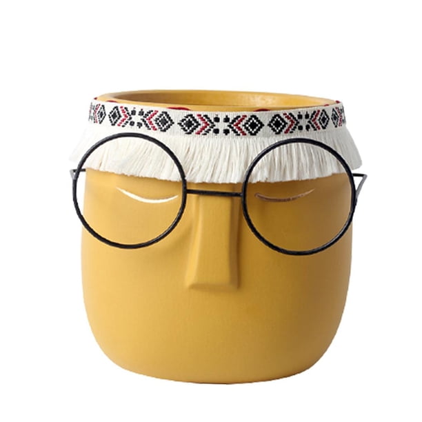 Maceta de cerámica con borlas y agujeros de drenaje, estilo nórdico, bonita maceta para oficina Amarillo 017