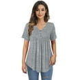 thumbnail image 6 of McVanedy Women's Pleated Flare Top V Neck Button Plus Size Short Sleeve Top M-4XL, 6 of 9