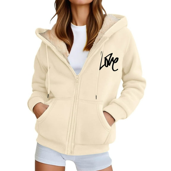 HNMKIU Unisex Zip Up Hoodie Plus Size Print Hoodie Casual Winter Jacket Pullover with Pockets for Outdoor Sports 08_Beige,L