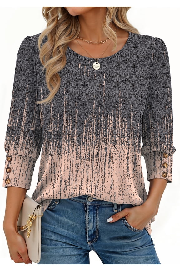 Womens Tops 3/4 Sleeve with Buttons Dressy Casual Blouses Summer Shirts Beach Vacation Trendy Clothes