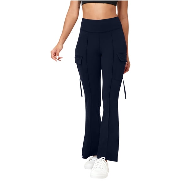 Bibifish Womens Yoga Flare Pants High Waisted Solid Cargo Pockets Stretch Workout Athletic Wear