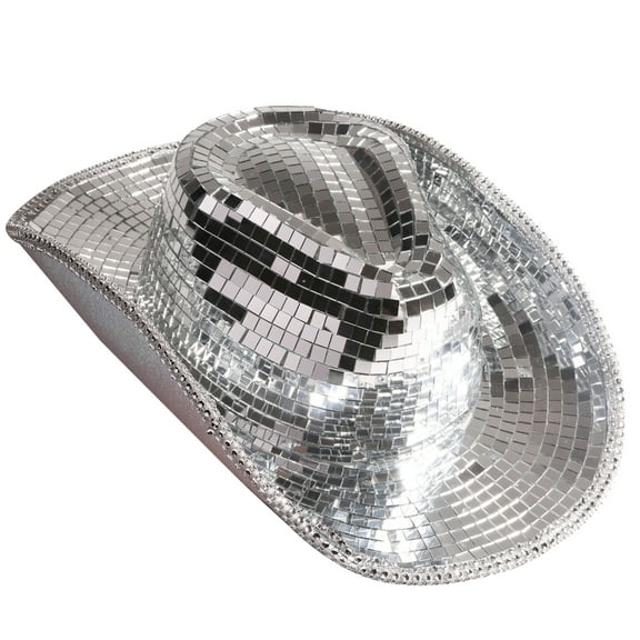 WE-POLUJ Sparkly Mirrored Disco Crystal Glitter Cowboy Hat Disco Hat for Actor Actress