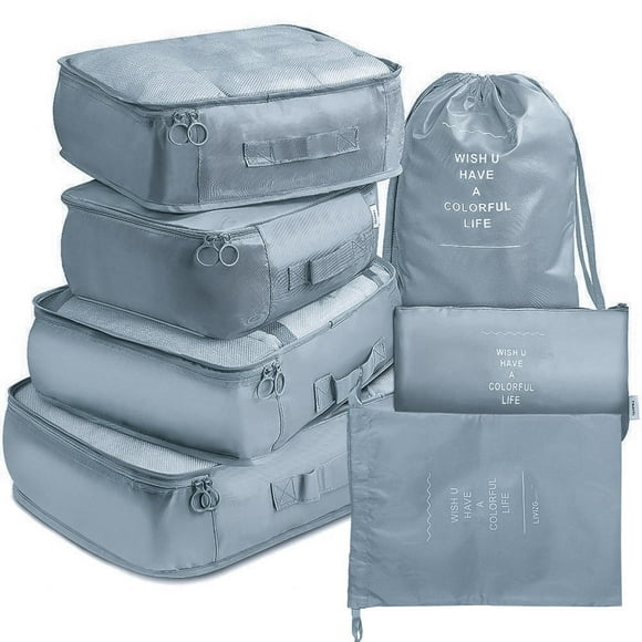 6Pcs Pliable Voyage Cubes d'Emballage, Sacs de Rangement Imperméables Organisateur Sertie de Boucle et Maille Conception