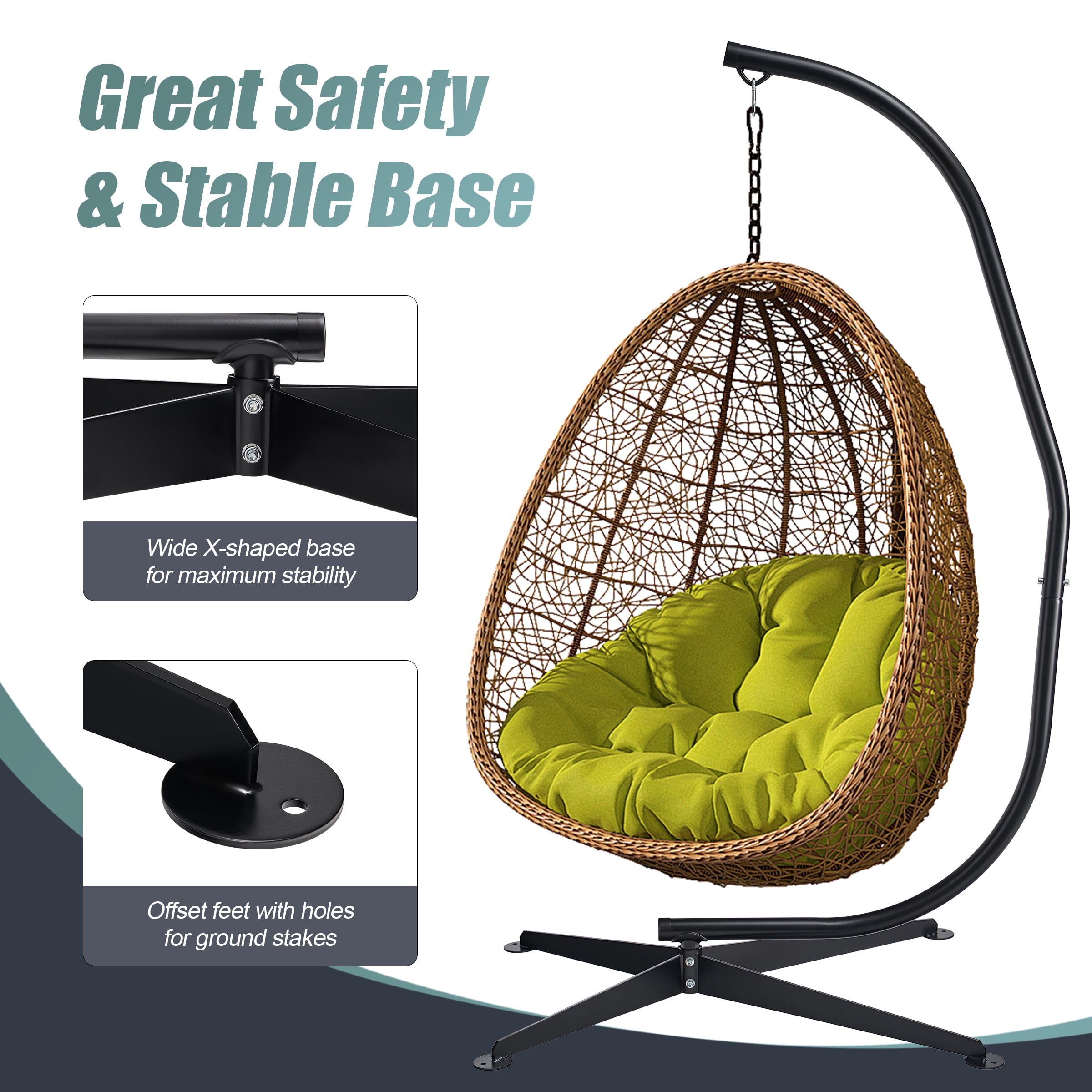 Sorbus Steel C-Stand Hammock Chair Stand, Adjustable Height, Weather-Resistant, Supports 330 lb
