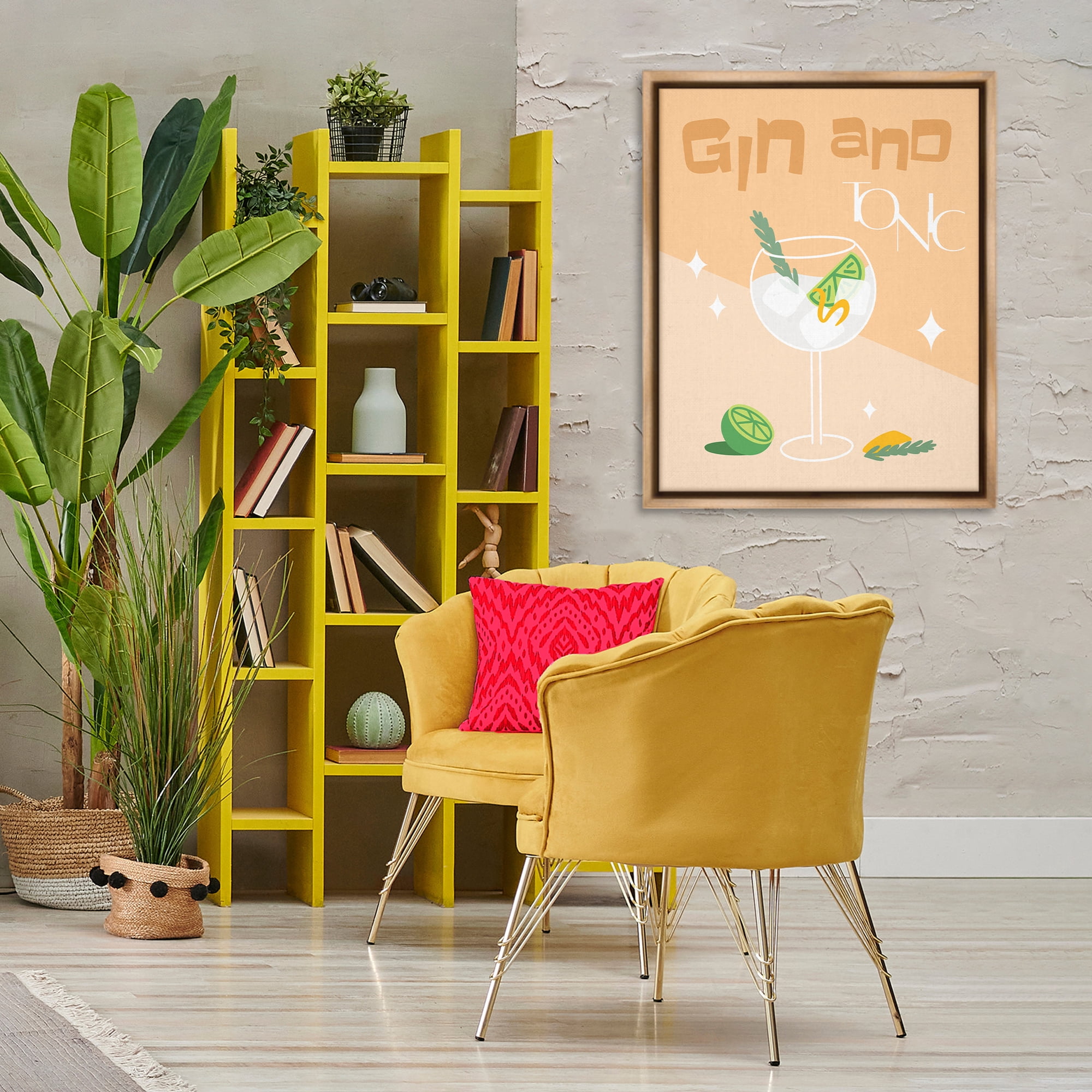Stupell Industries Gin & Tonic Typography Food & Beverage Painting Brown Floater Framed Canvas Art Print Wall Art, 25 x 31