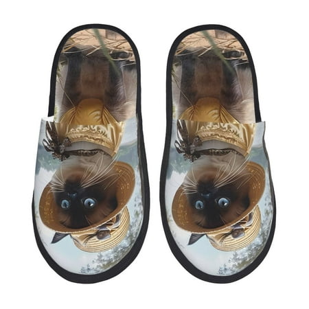 

Disketp Cat In Sun Hat Fuzzy House Memory Foam Slippers Furry Fur Lined Bedroom Shoes Cozy Indoor-Medium