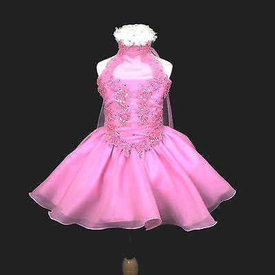 New  Infant Toddler & Girl Pageant Wedding Formal Short Dress Fuchsia size:1-7 