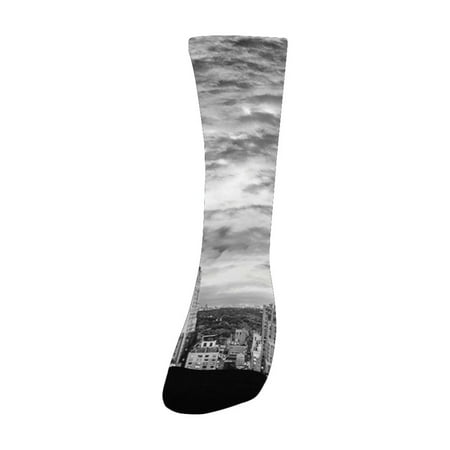 

House Decor Skyline Rooftop View of New York Skyscrapers in Cloudy Day Panoramic Bust Cityscape Blac Women s Custom Socks (Made In USA)