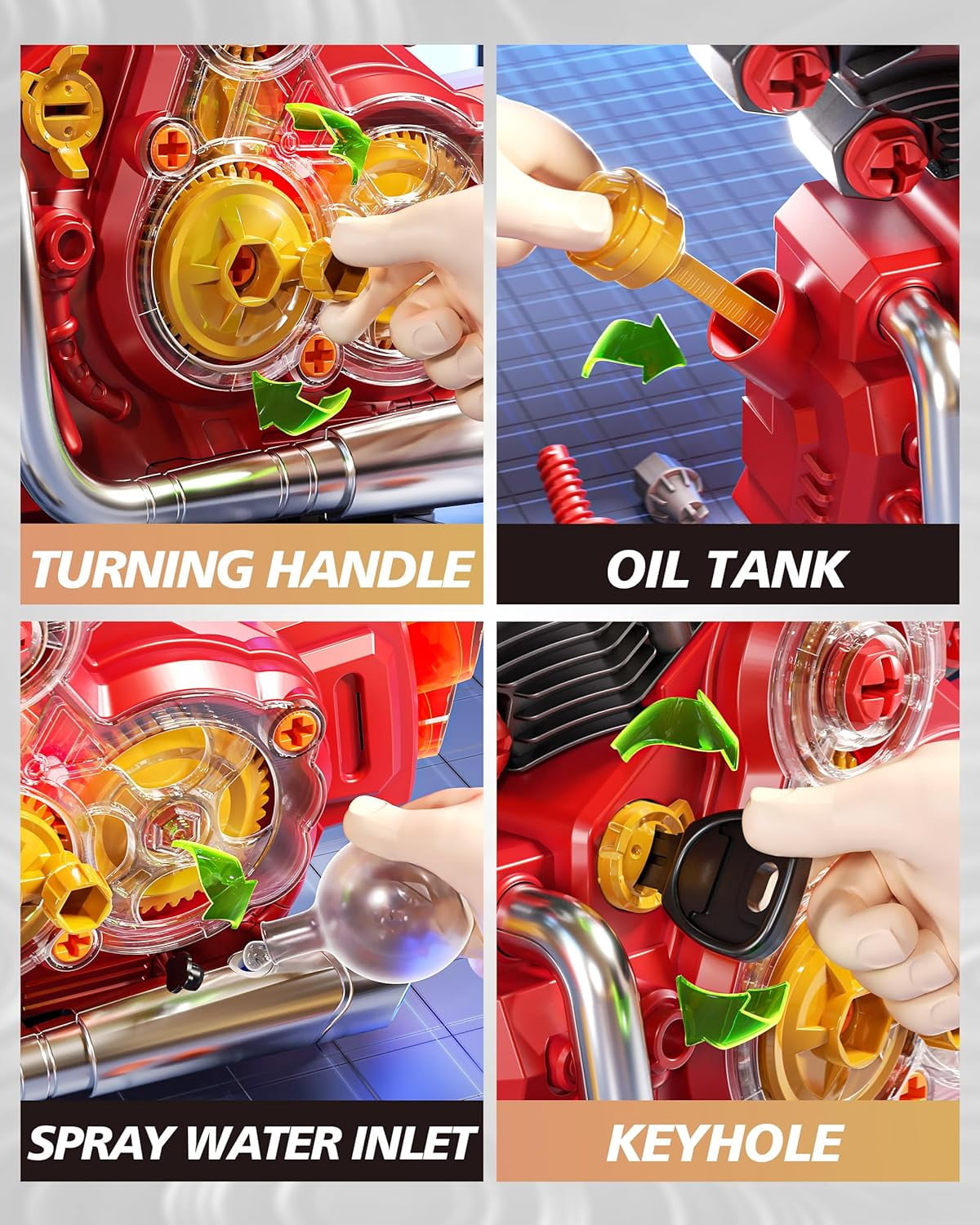 Engine Building Kit, Kids Mechanic Toys for Motorcycle Engine Toy, STEM Engine Model Kit Toy with Cool Light and Music, Educational Science Building for Boys Age 3+Year Old Mechanic Tools