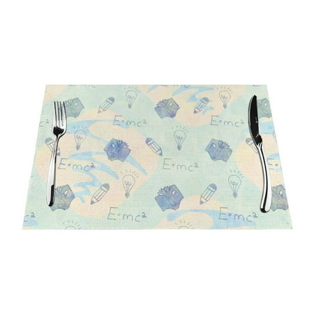 

YFYANG Washable Heat-Resistant Placemats 70% PVC/30% Polyester Interesting Knowledge Doodle Kitchen Table Mat 12 x 18 6 Piece