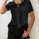 thumbnail image 3 of Camiseta de manga corta para mujer, cuello redondo plisado, tipo suelto, camiseta informal para uso de verano, negro, XXL, 3 of 6