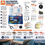 Ozark Trail Saltwater Fishing Tackle Kit with Utility Box, Pliers, 60 in Measuring Tape and Rigs, 140-Piece