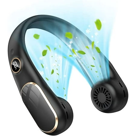 

Portable Neck Fan with LED Display Summer 4000mAh Rechargeable Hands Free Bladeless Fan 4 Speeds Operated Wearable Personal Cooling Fan Green