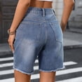 thumbnail image 4 of Roncen Women's Frayed Denim Shorts Mid Rise Raw Hem Knee-Length Jean Shorts, 4 of 7