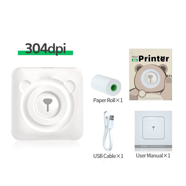 For A6 Mini Pocket Printer HD 304DPI Wireless BT Thermal Printer Picture Photo Label Memo Notes Journal Receipt Paper Printer Sticker AR Photo Function Inkless Printing