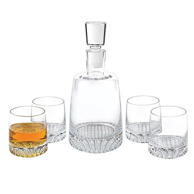 Mouth Blown Crystal European Made 5 Pc. Whiskey Set