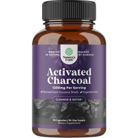 Natures Craft Activated Charcoal Capsules - Purifying Detox, Gut Health, Bloating Relief, 90 Veggie Capsules