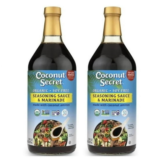 Organic Coconut Aminos Seasoning Sauce & Marinade, 2 Glass Bottles NT.WT 32 Fl.Oz, (887mL)