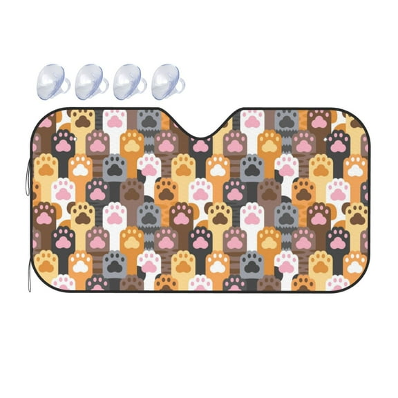 Fuzoiu Cat Paw (2) Print Car Windshield Sunshade,Foldable Reflective Sun Visor,Windshield Sun Shade,UV Rays Sun Visor Shade,Auto Front Sun Shield Shade-Small