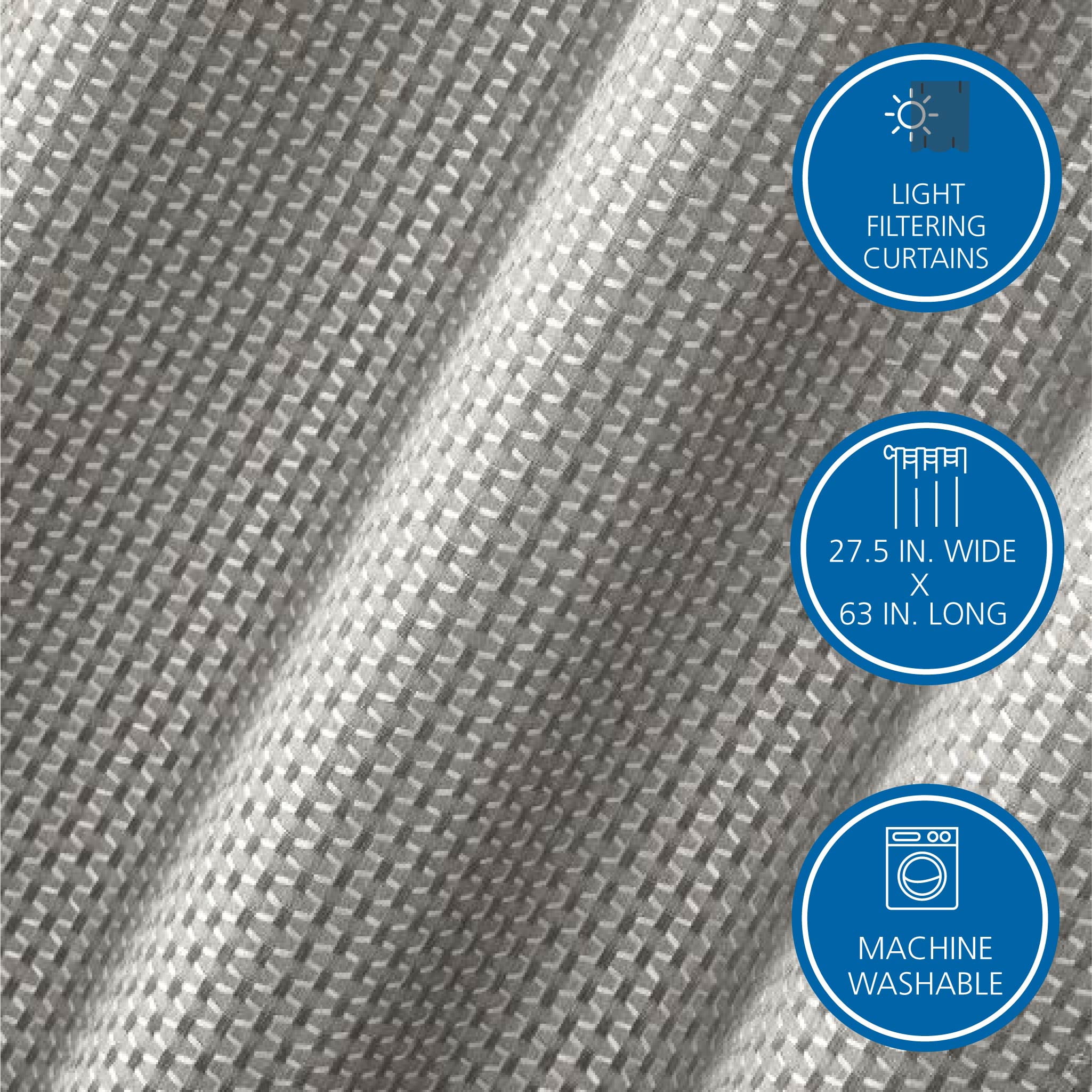 Mainstays 4 Piece Wave Jacquard Curtain Panel Set, Grey, 27.5" W x 63" L