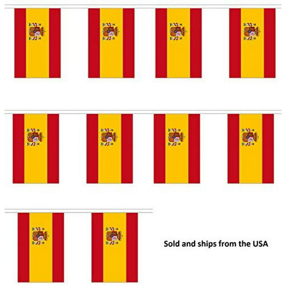 10' Spain String Flag Party Bunting Has 10 Spanish 6"x9" Polyester Banner Flags Attached, Popular For School Classroom, Bars, Restaurants, World Cup Theme Parties