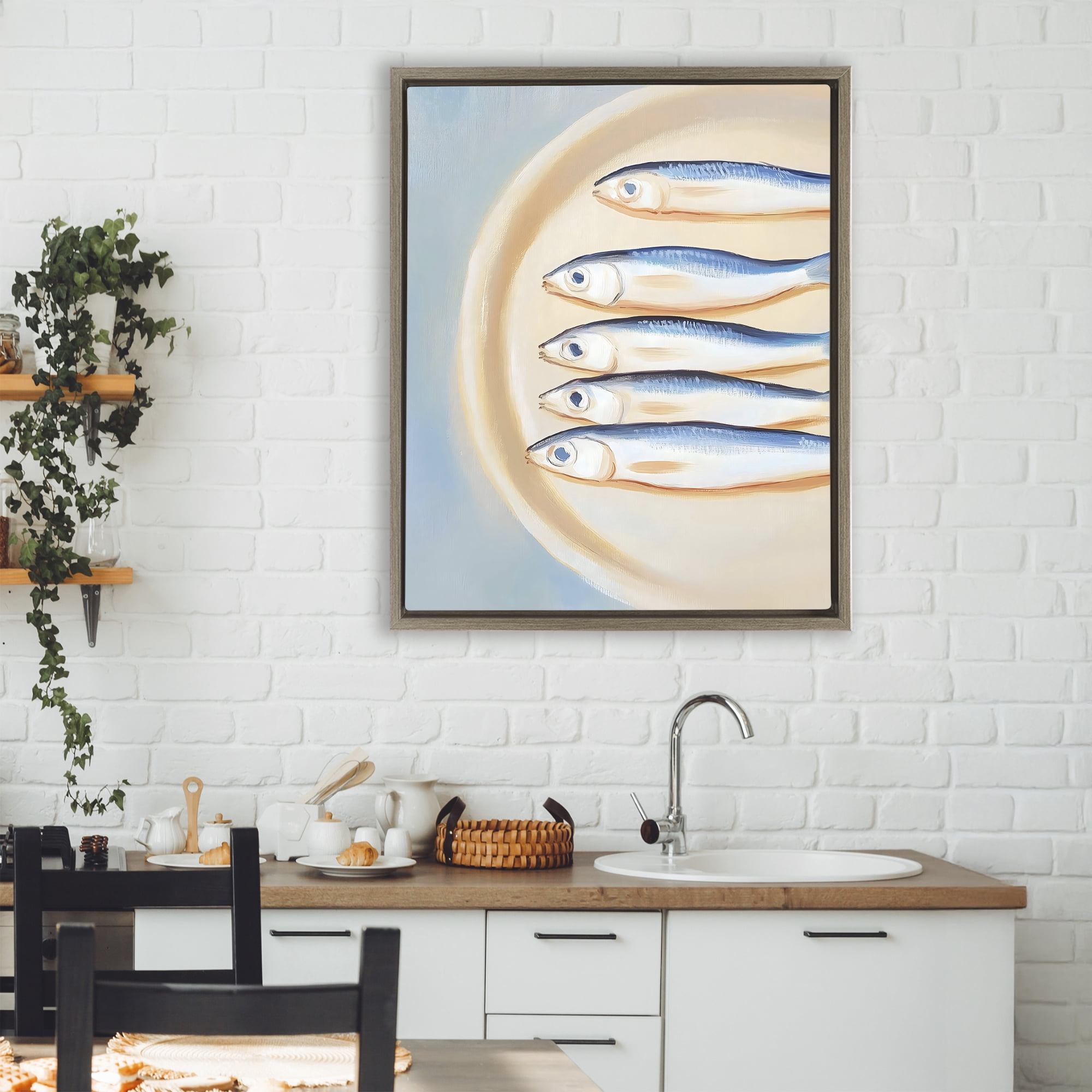 Stupell Industries Plate of Sardines Brown Framed Floater Canvas Wall Art, design by The Prints Vibe