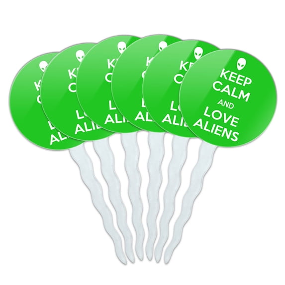 Keep Calm And Love Aliens Cupcake Picks Toppers - Set of 6