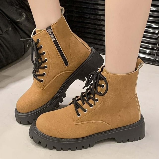 Styesk Bottes pour Femmes Mode Décontractée Polyvalente Style de Rue Cool Bottes à Semelles Épaisses Tendance Automne et Hiver Bottes de Travail pour Femmes