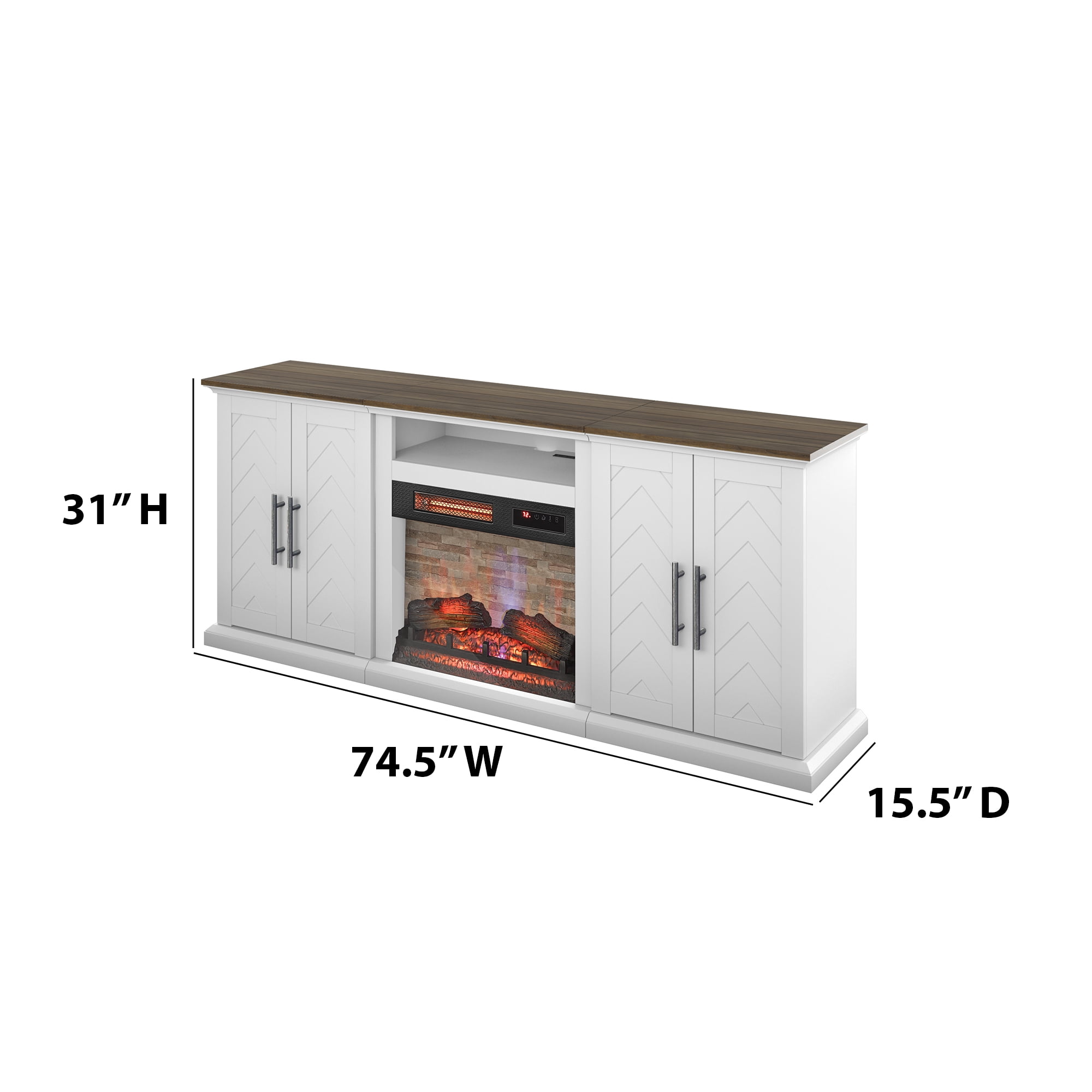 Twin Star Home TV Stand for TVs up to 80” with Electric Fireplace and USB Charging Ports