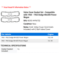 thumbnail image 2 of Valve Cover Gasket Set - Compatible with 1960 - 1962 Dodge Wm300 Power Wagon 1961, 2 of 2