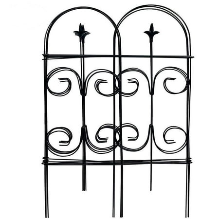 Decorative Garden Fence 32in x 12ft Fencing Rustproof Black Iron with Fleur De Lis Decoration Folding Wire Patio Fencing Border Edge Sections Edging Flower Bed Barrier Decor Patio