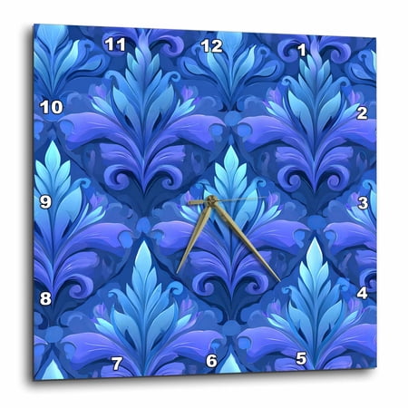 3drose, Elegant Shades of Blue Damask Pattern, 10x10 Wall Clock