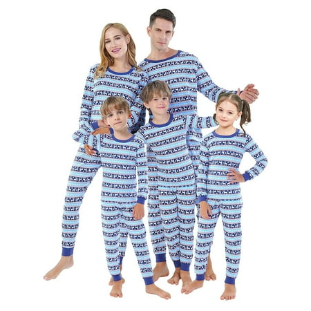 

Matching Family Christmas Pajamas Sets Christmas PJ s with Blue Stripe Long Sleeve Tee and Pants Loungewear for Adult Kids