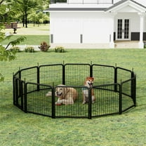 Aukfa Dog Fence 12 Panels Iron Dog Playpen 24"H Outdoor & Indoor Exercise Pen w/ Doors