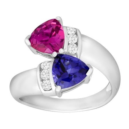 4 1/3 ct Created Ceylon & Purple Sapphire Bypass Ring in Sterling Silver