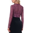 thumbnail image 3 of INSPIRE CHIC Women's Lace Bolero Shrug Floral Open Front Long Sleeve Cropped Cardigan Burgundy S, 3 of 6