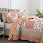 EWAYBY King Quilt Bedding Set 3-Piece Bedspread Coverlet Set Reversible Floral Patchwork Quilt Sets, Pumpkin