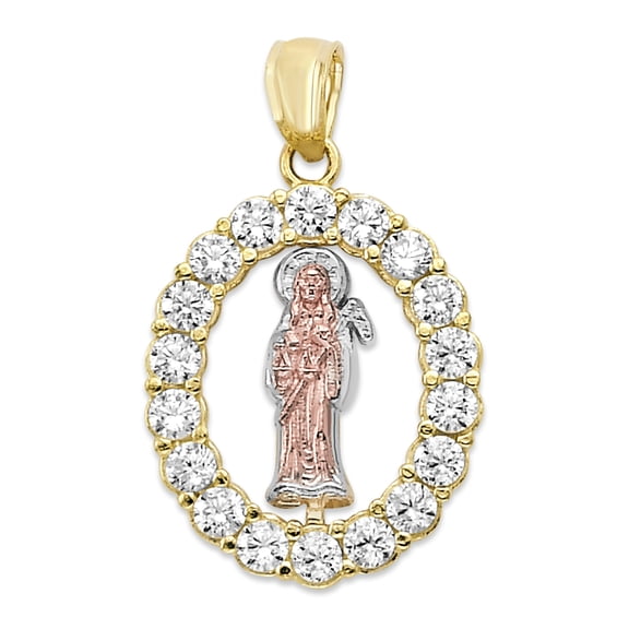 14k Real Solid Gold Dainty Santa Muerte Pendant with CZ Crystals for Necklace, Saint Death Jewelry, Dia De Los Muertos Gifts for Her