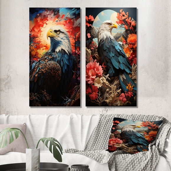 Designart "Papercut Art of Eagle Echoes in the Western Canyon II" Western Wall Art Set Of 2 - White People Wall Decor Set Of 2