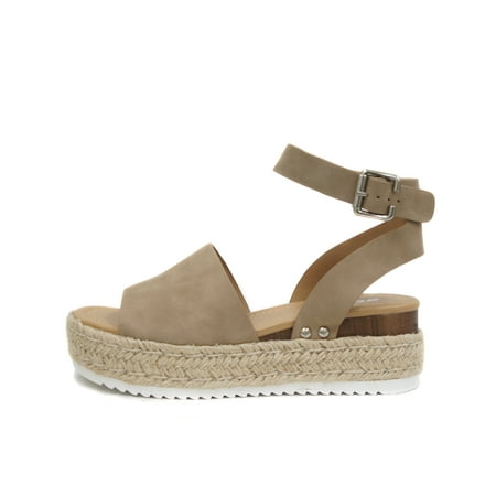 

Soda Topic Open Toe Buckle Ankle Strap Espadrilles Flatform Wedge Casual Sandal
