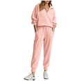 thumbnail image 4 of Women's Ribbed 2 Piece Loungewear Outfits Oversized Half Zip Sweatshirts High Waist Jogger Pants Matching Casual Travel Tracksuit Sets Pink, 4 of 7