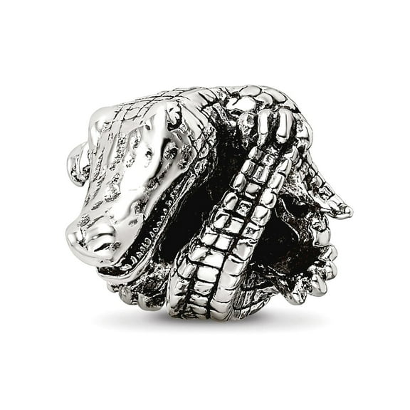 925 Sterling Silver Polished Oxidized Reflections Alligator Bead Charm 12.73x11.82mm Wide Pendant Necklace for Women