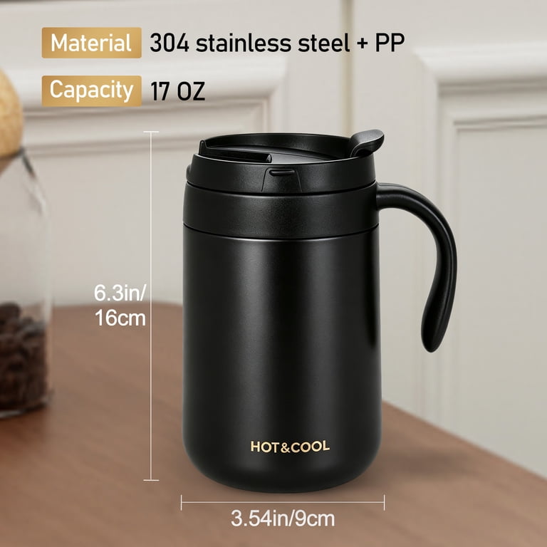 Double-Wall Insulated Travel Mug with Handle, 16.9oz photo 5