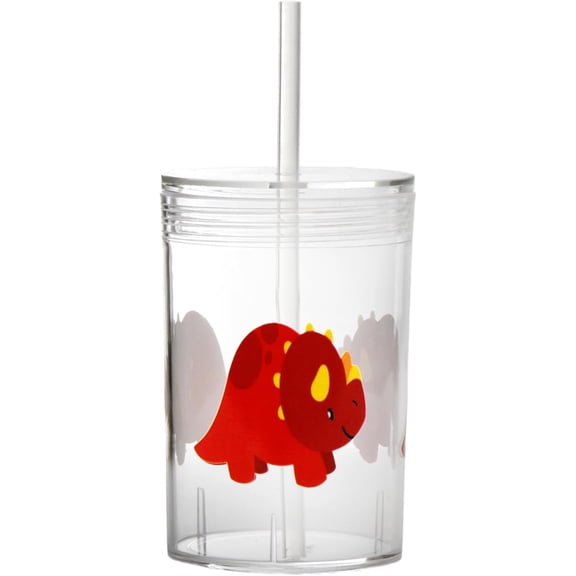 Youngever Kids Tritan Cup with Straws, Reusable 14 Ounce Toddler Cup with Lid and Straw, Unbreakable Kids Tritan Tumbler with Straw (Triceratops)