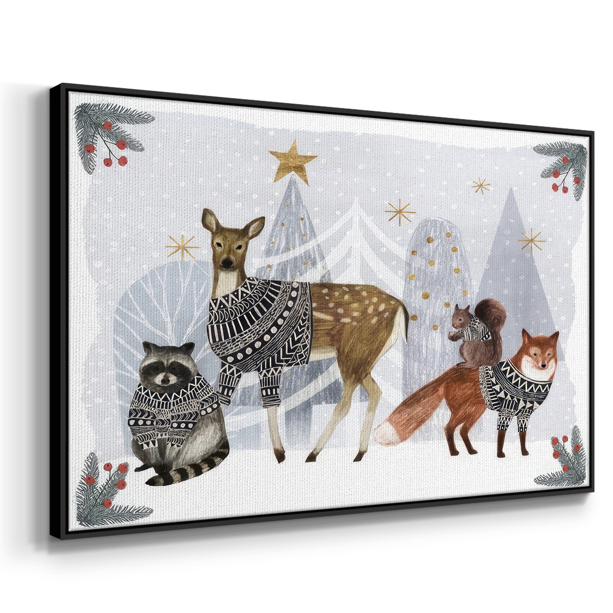 Cozy Christmas Collection A - Framed Gallery Wrapped Holiday Canvas - 27 x 41 - Black Frame